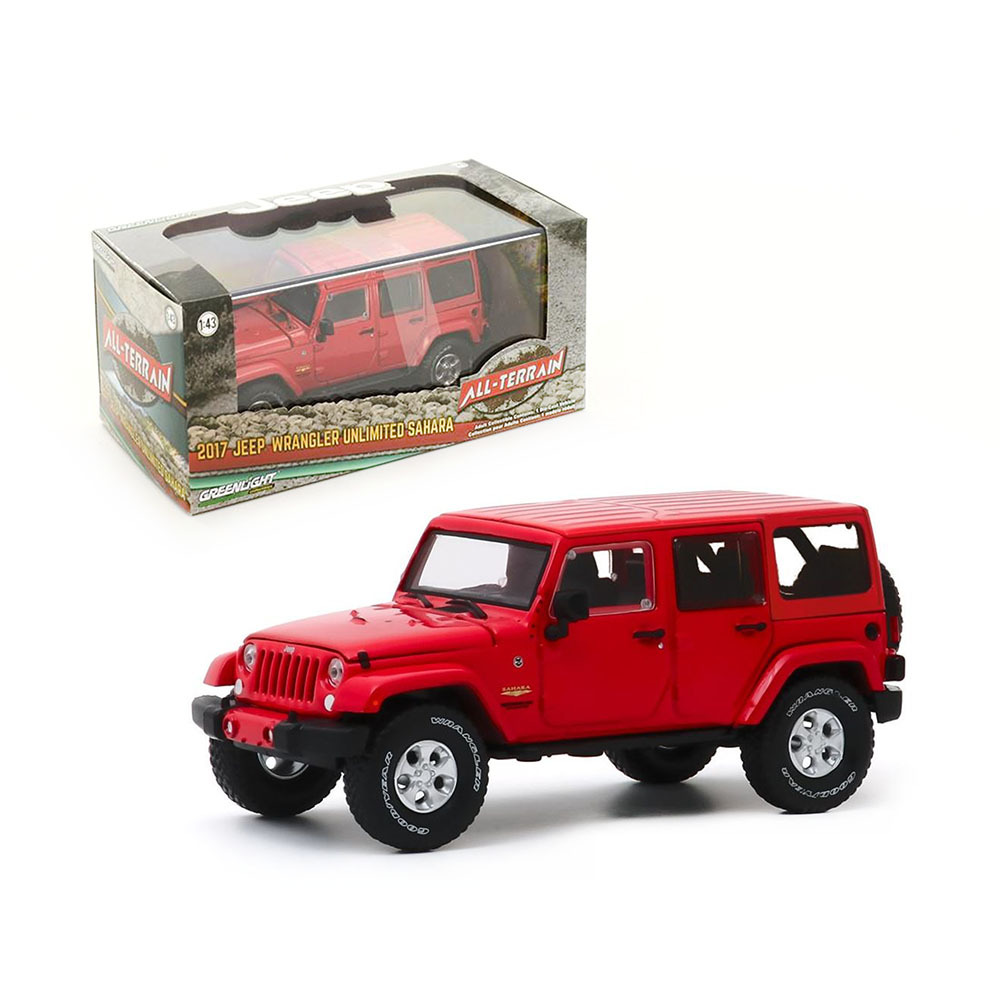 Greenlight Licensed 1:43 Scale Jeep Wrangler Unlimited Sahara 2017 Diecast  Model Car Firecracker Red